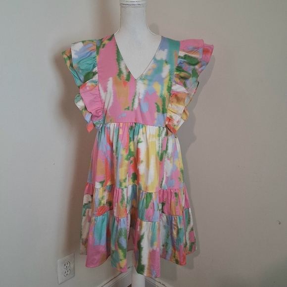 CROSBY by Mollie Burch Colorful Abstract Mini Cotyon Dress Size Medium - Picture 7 of 9